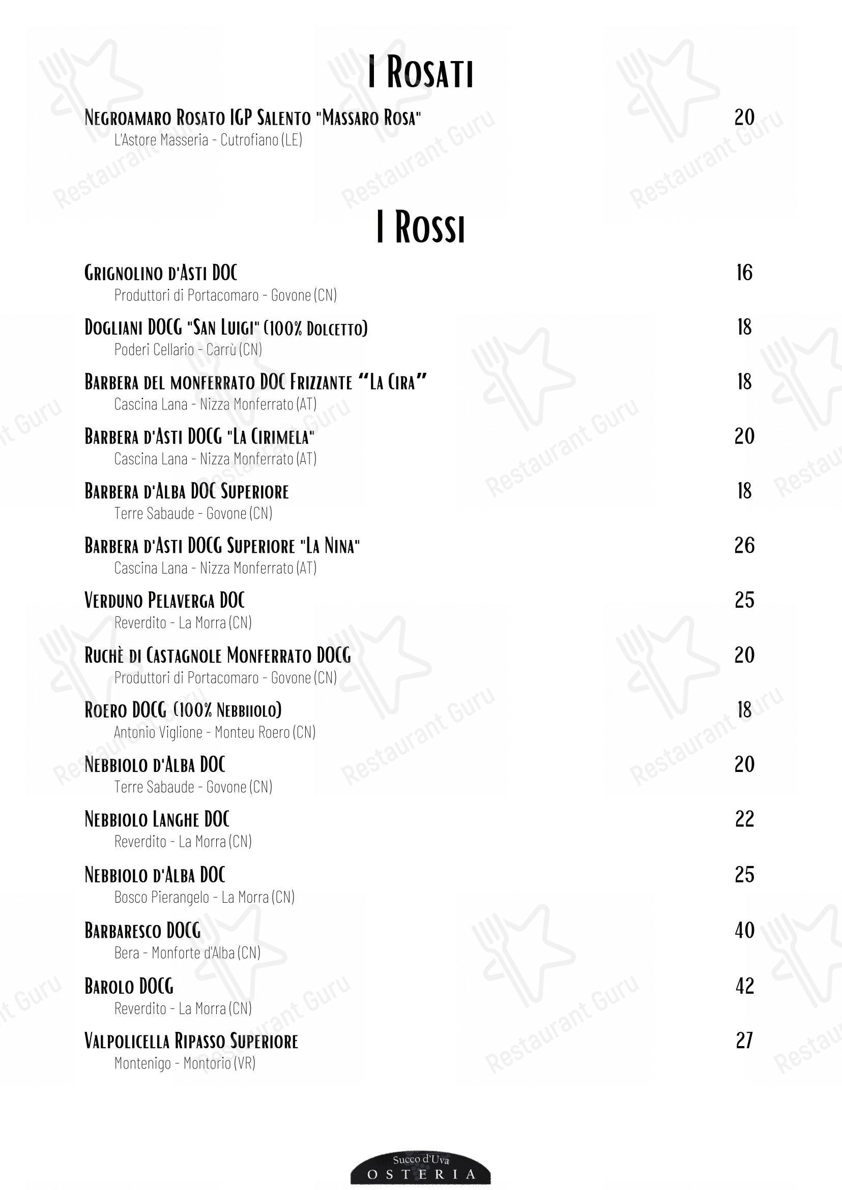 Osteria Succo d'uva in Rivoli - Menu bar