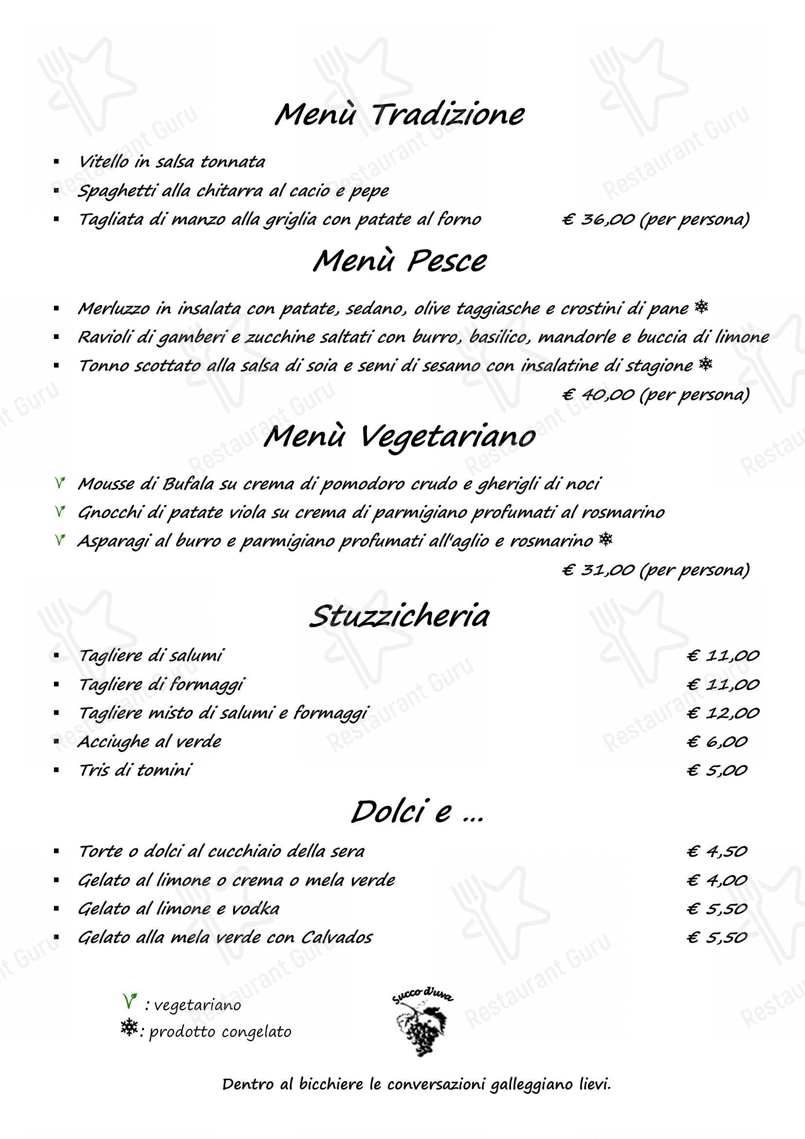 Menu per Osteria Succo d'uva ristorante