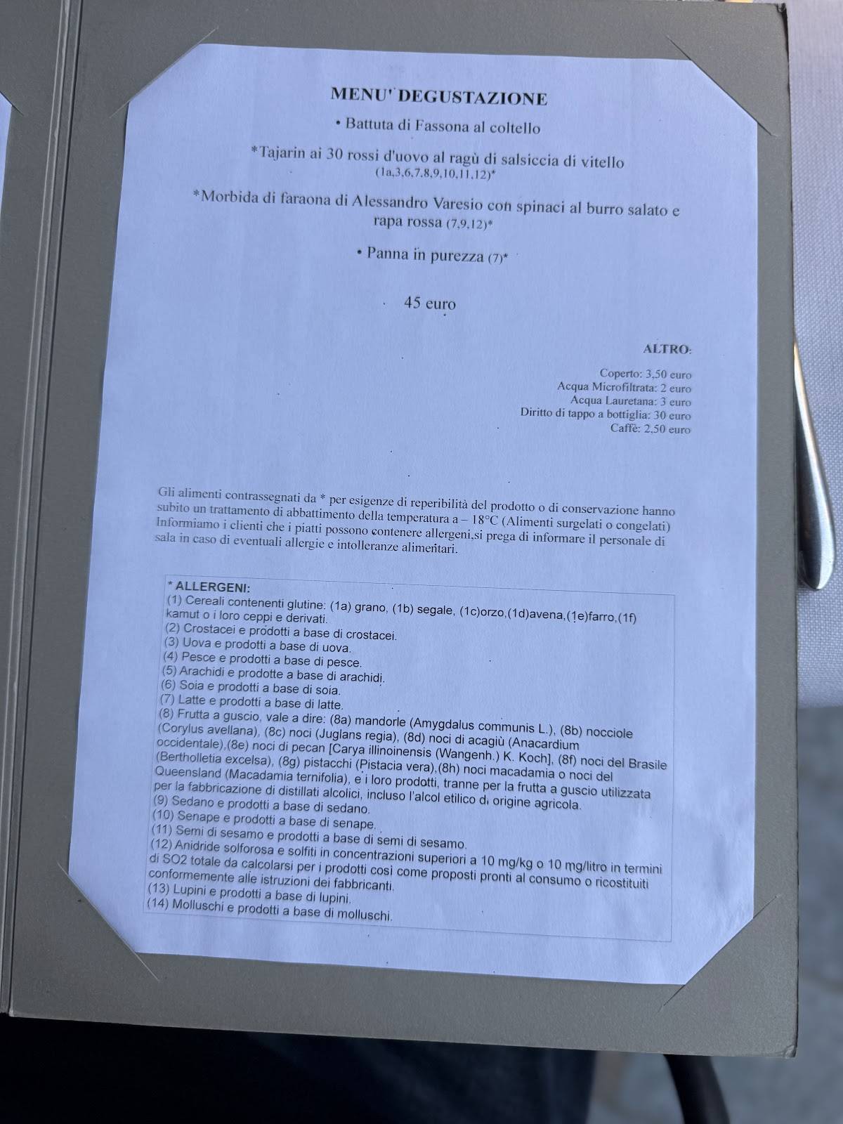 Menu di Osteria Tre case 