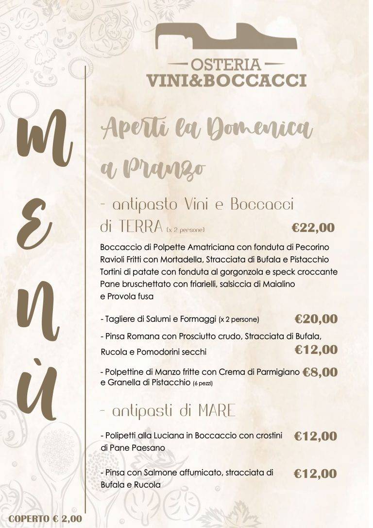 Menu di Vini e Boccacci 