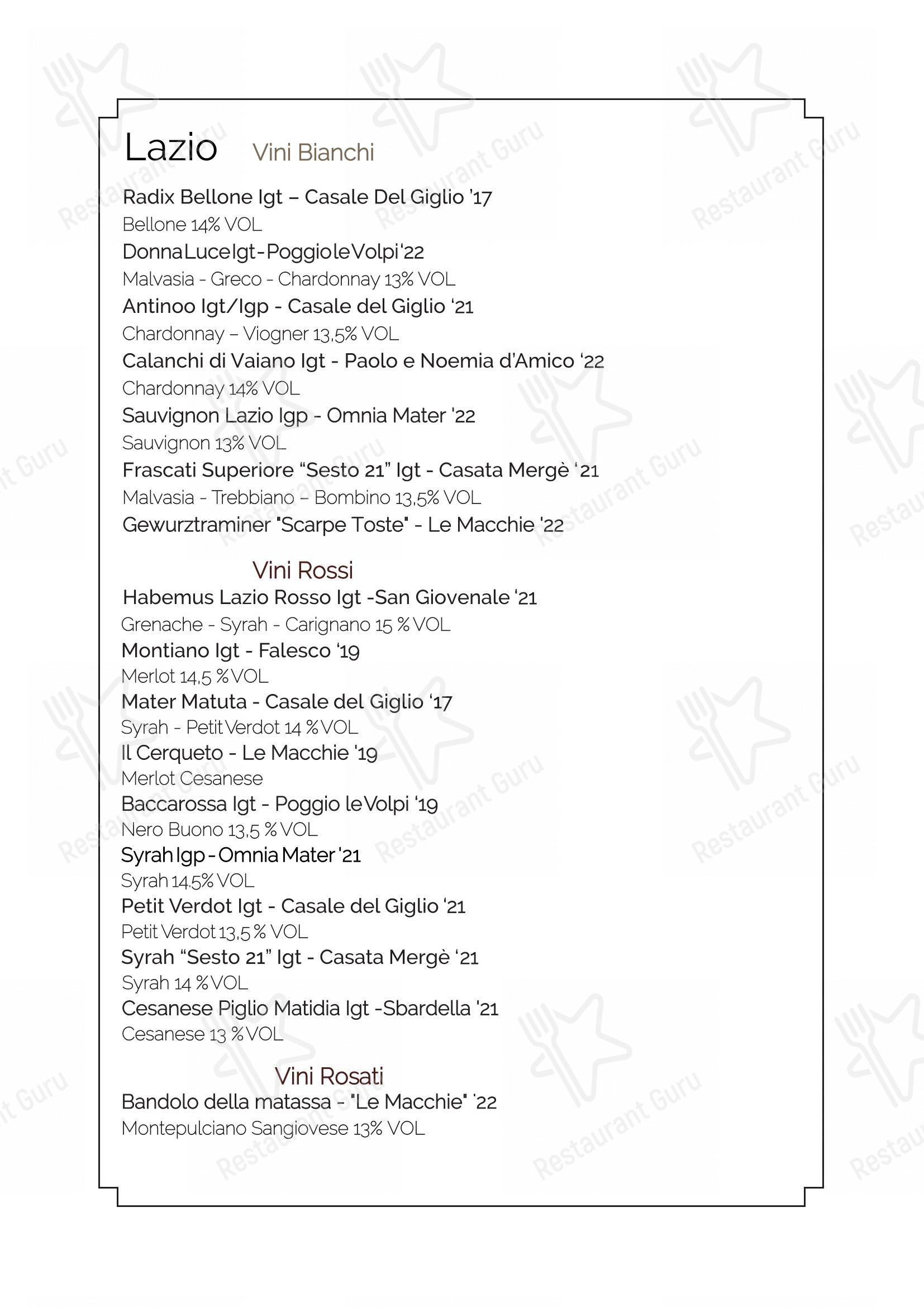 Osteria del Sostegno in Roma - Menu bar