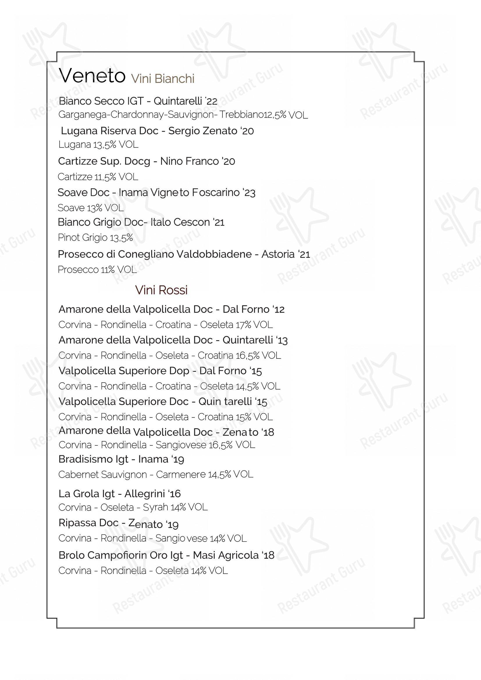 Menu bar per Osteria del Sostegno ristorante