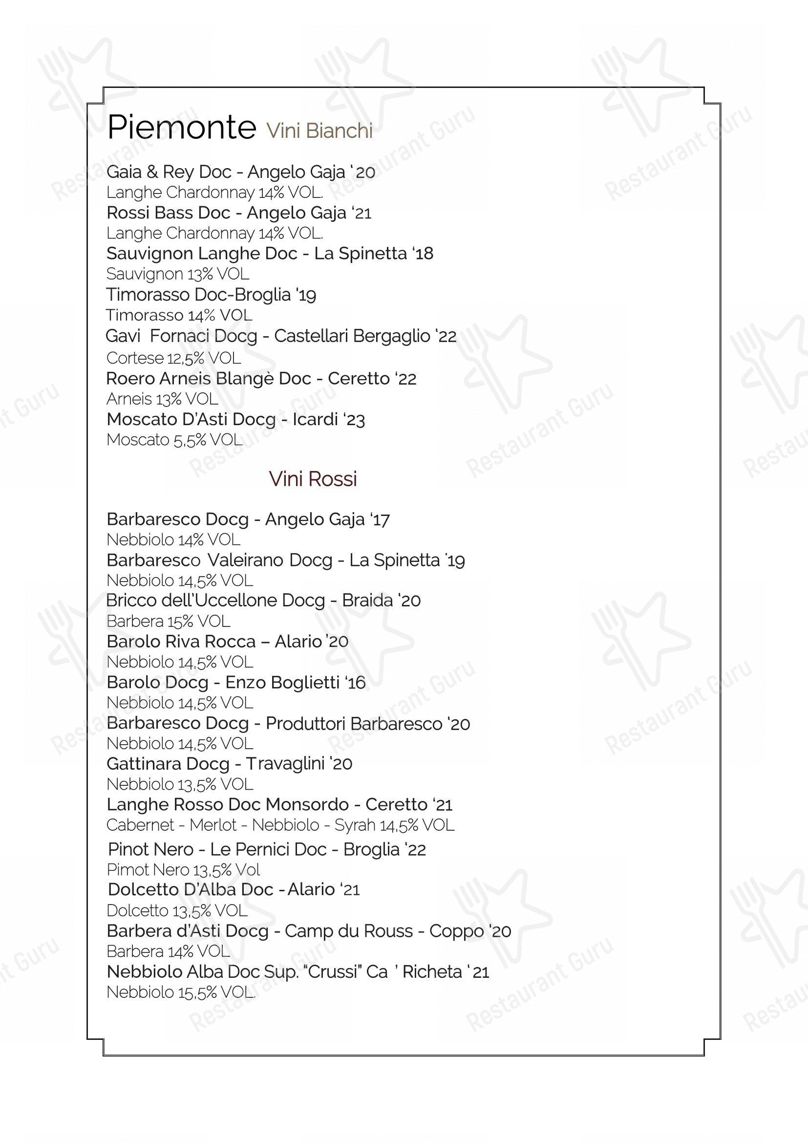 Menu bar per Osteria del Sostegno ristorante