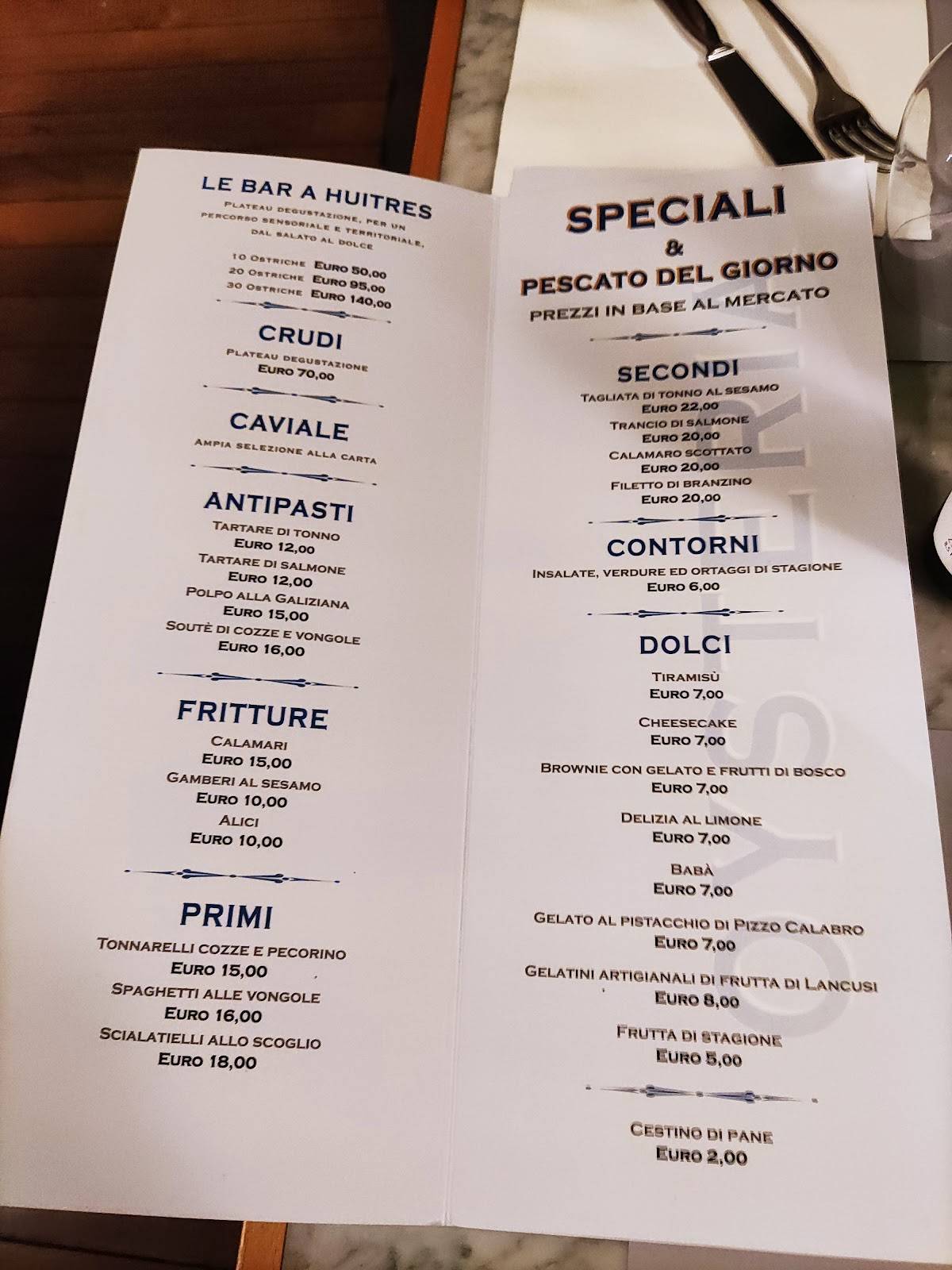 Menu di Oysteria 