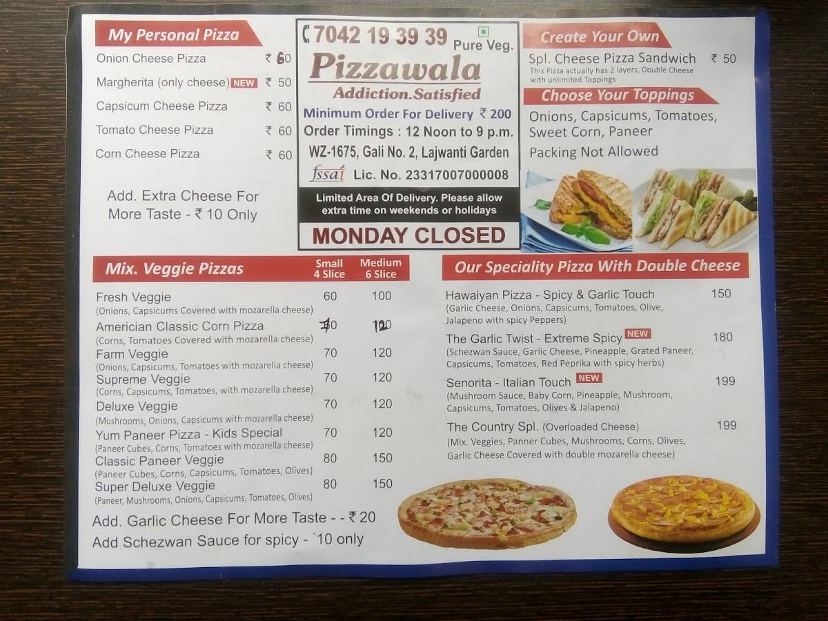 Menu at PIZZAWALA, New Delhi, WZ1675