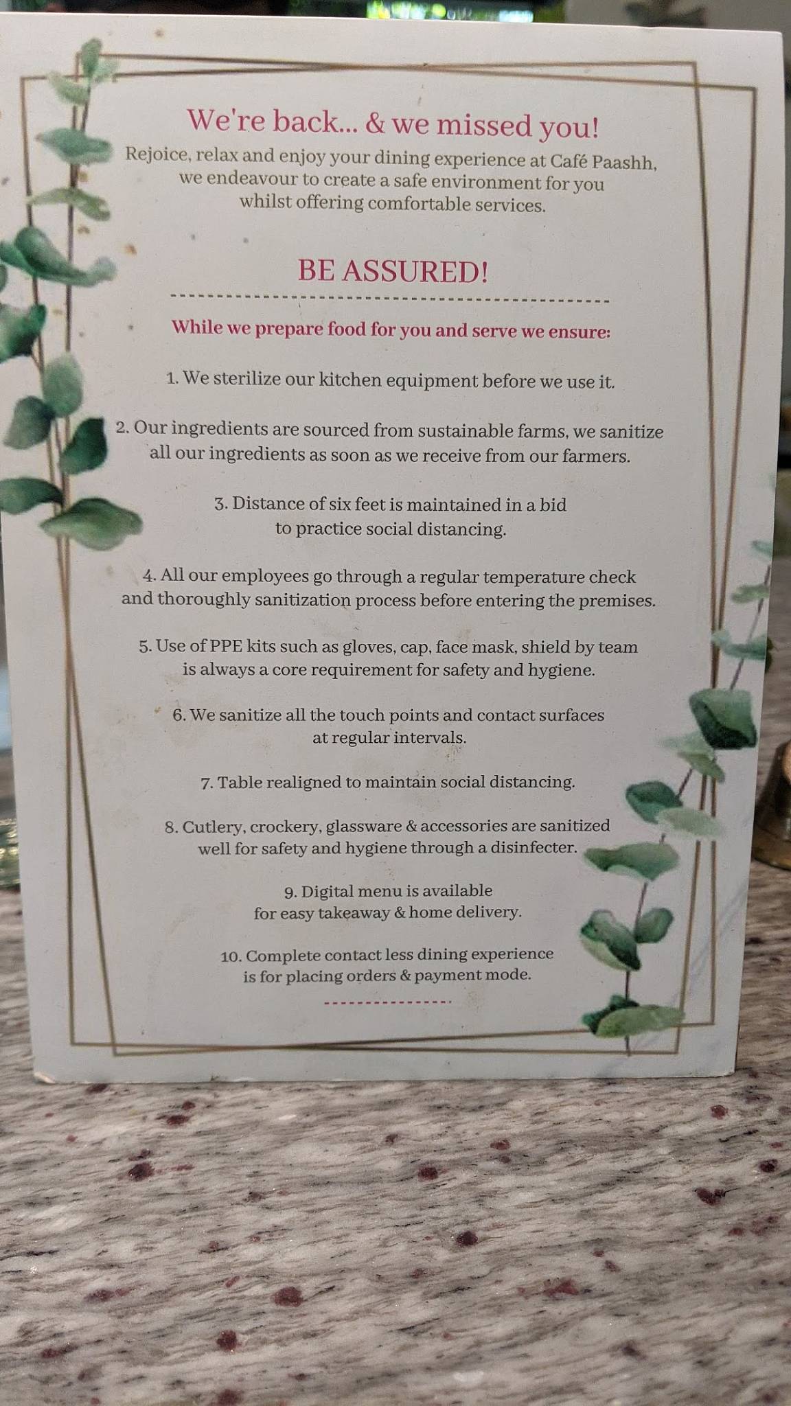 Paashh menu