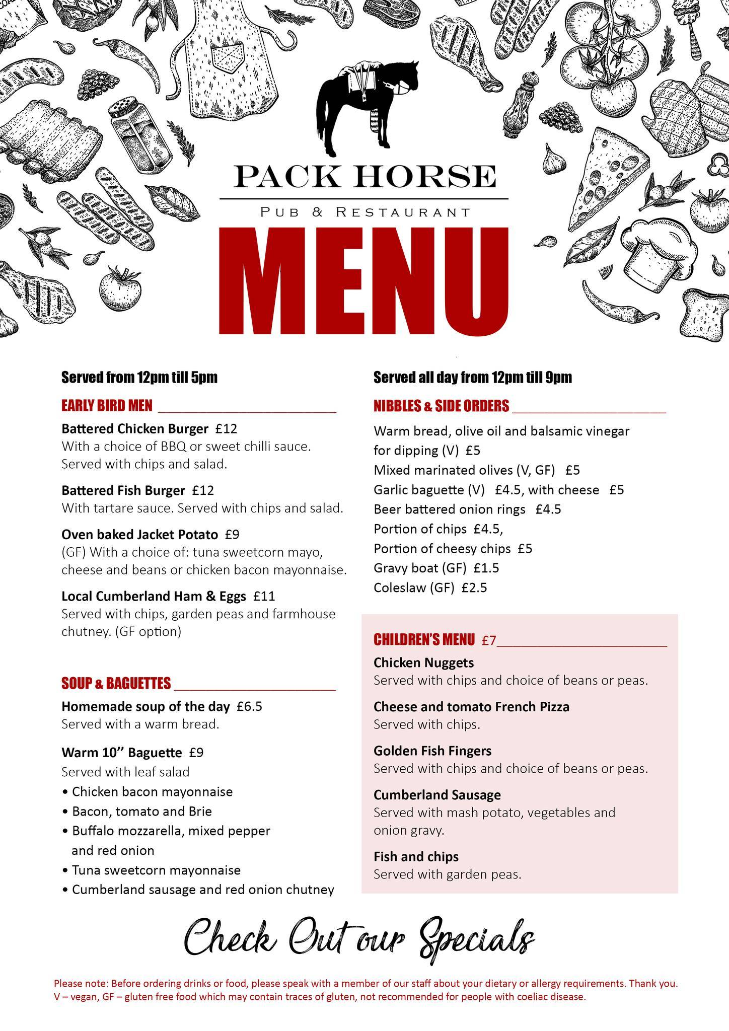 Menu at Pack Horse Inn pub & bar, Keswick