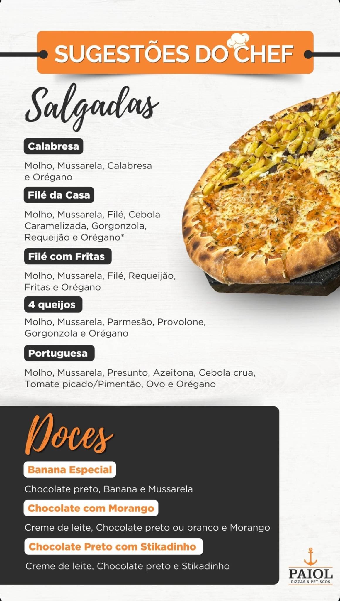 Paiol Pizzas e Petiscos cardápio