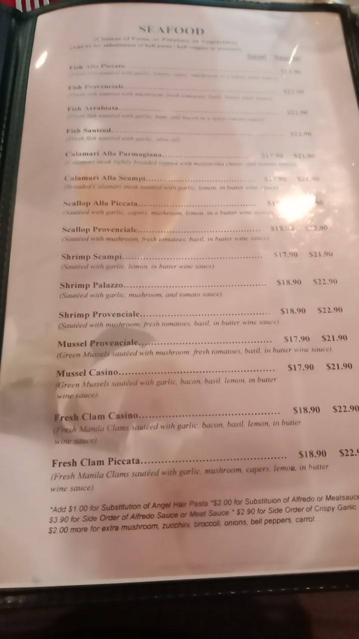 Menu at Palazzo Ristorante Italiano restaurant, Aiea, 99080 Kauhale St
