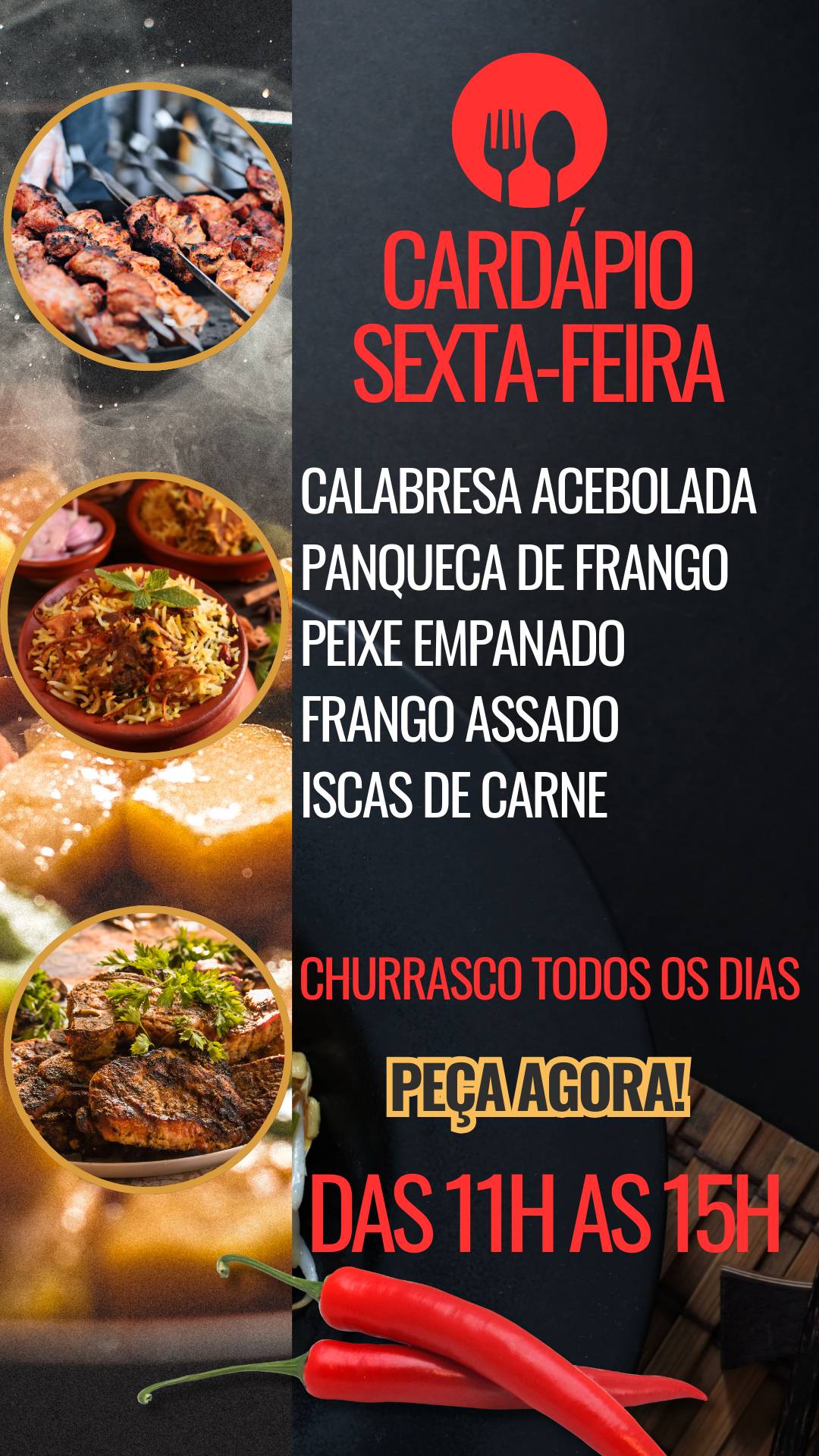 Panela de barro cardápio