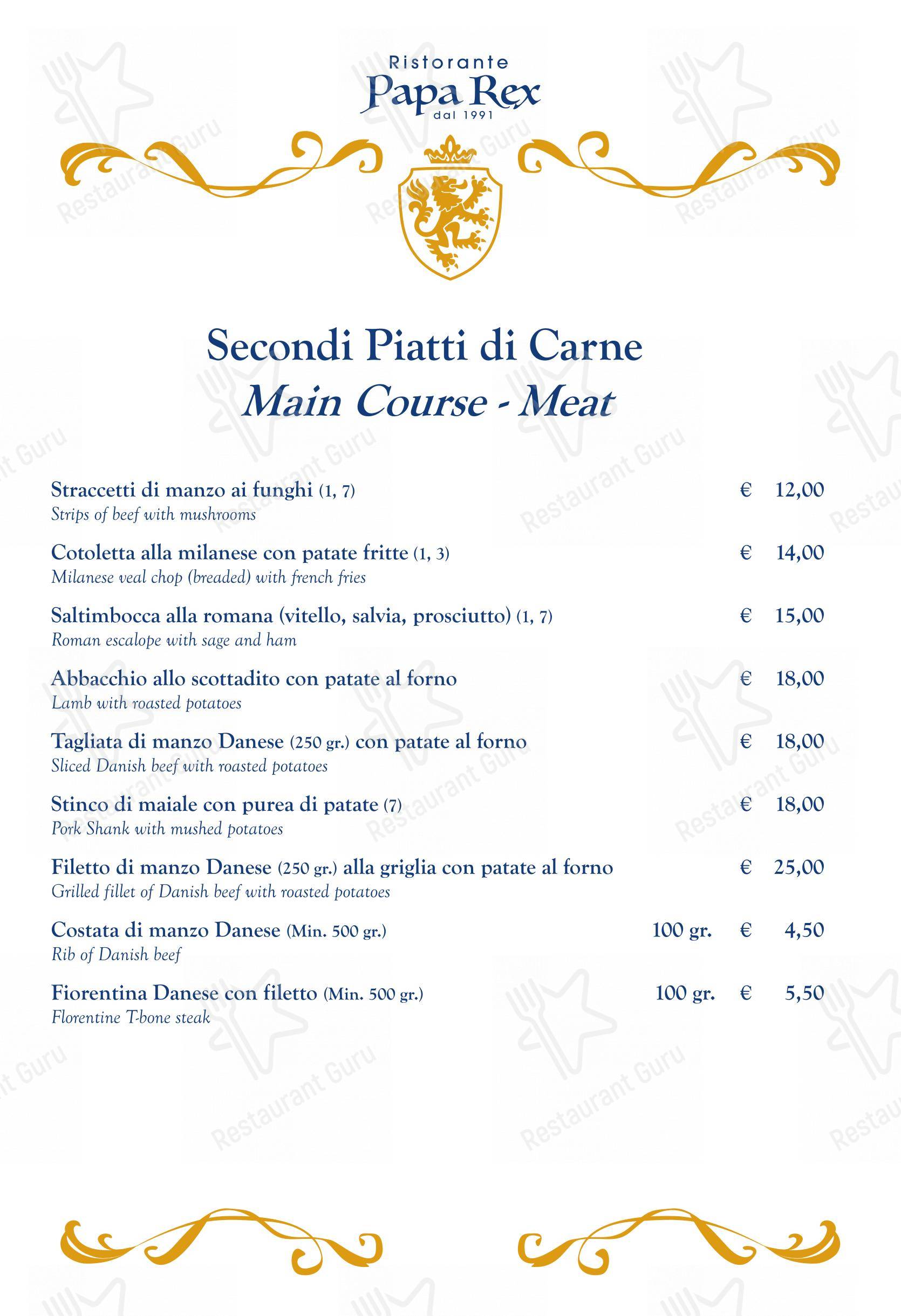 Menu per Papa Rex Ristorante - dal 1991 - in Roma
