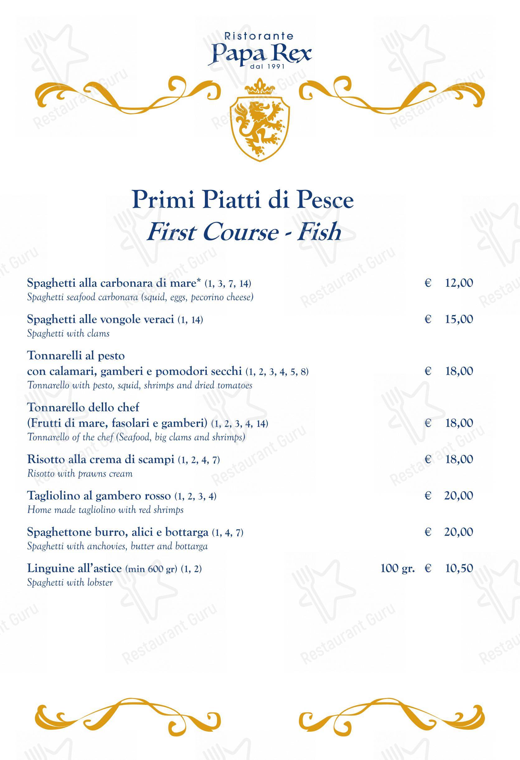 Menu per Papa Rex Ristorante - dal 1991 - in Roma