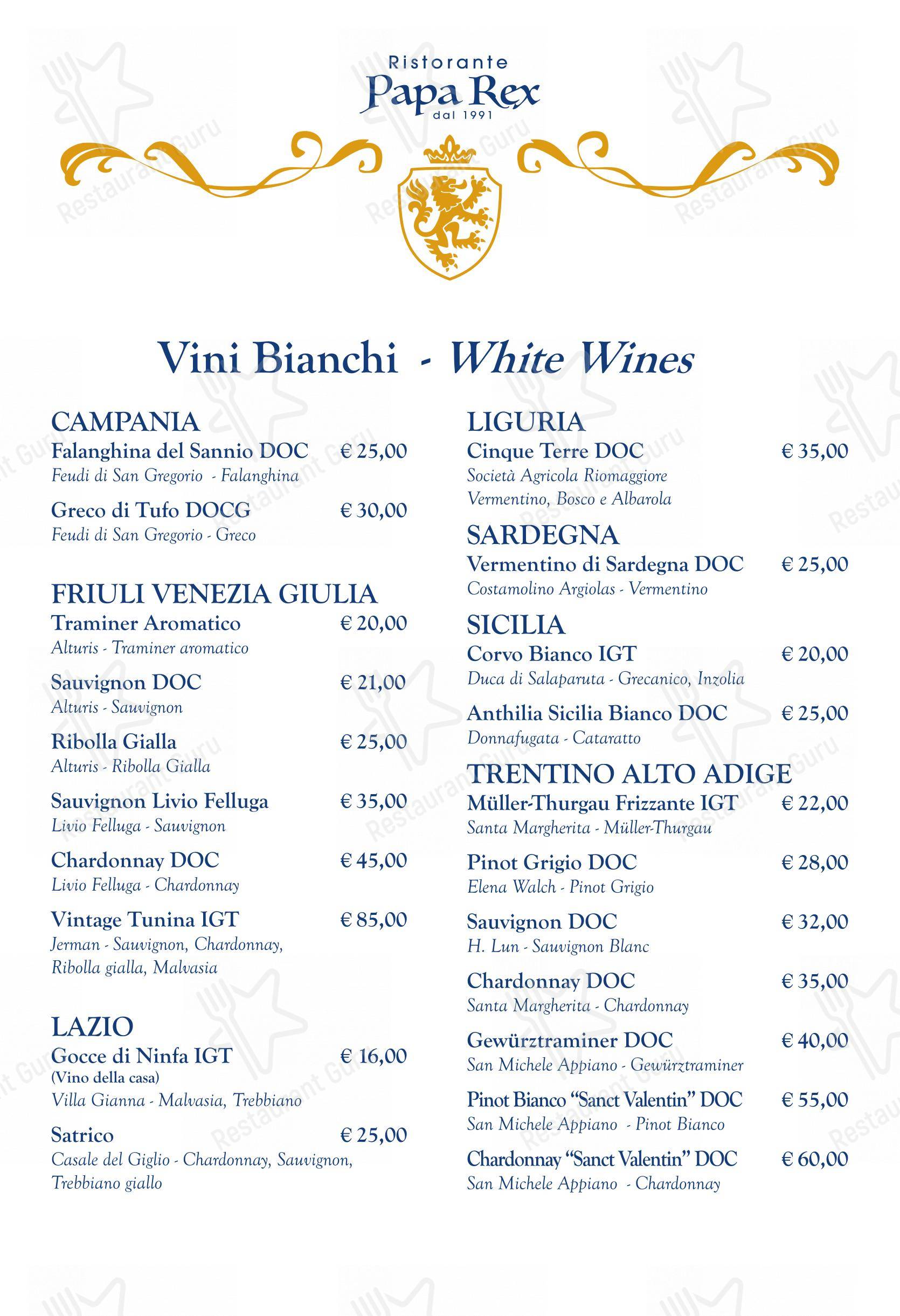 Menu per Papa Rex Ristorante - dal 1991 - in Roma