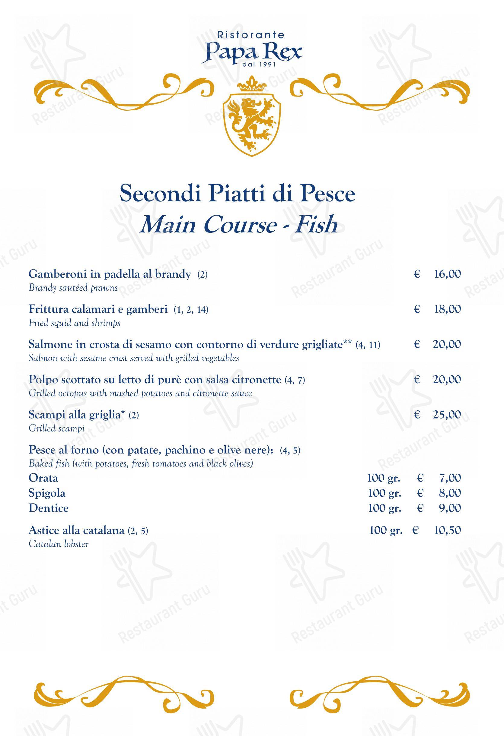 Menu di Papa Rex Ristorante - dal 1991 - - Menu