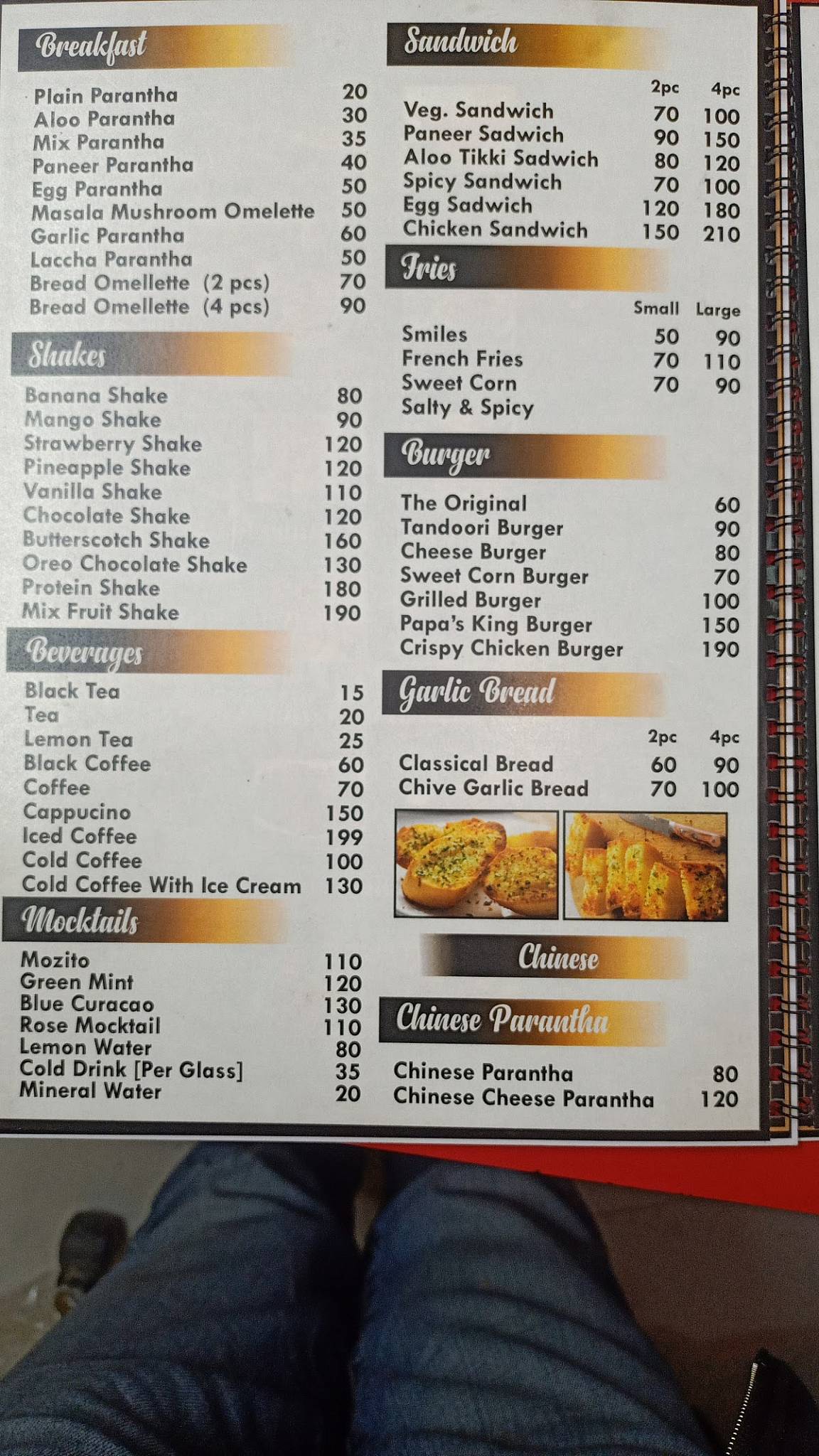 Papa's cafe menu