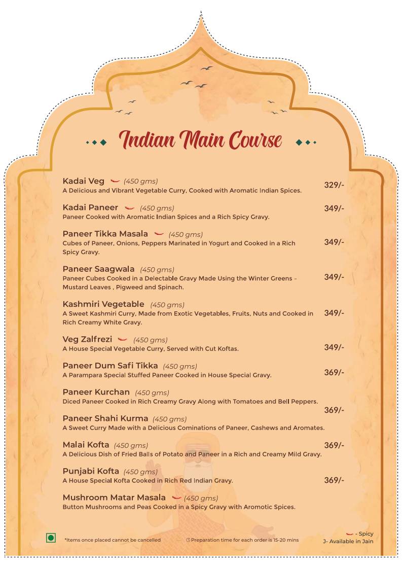 Parampara - Flavours Of India menu