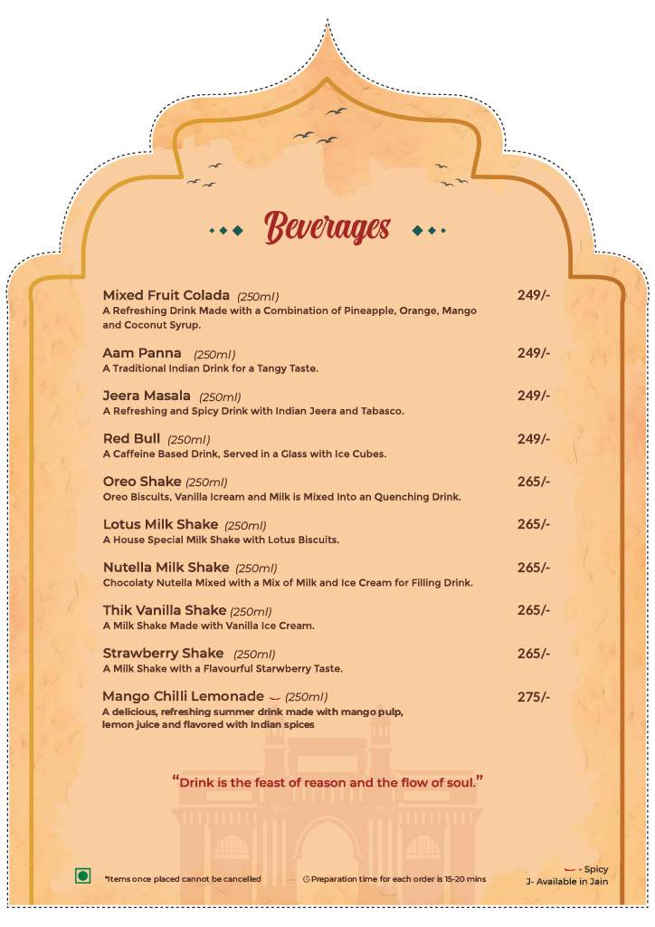 Parampara - Flavours Of India menu