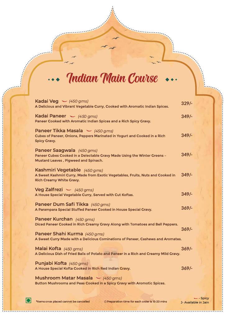 Parampara - Flavours Of India menu
