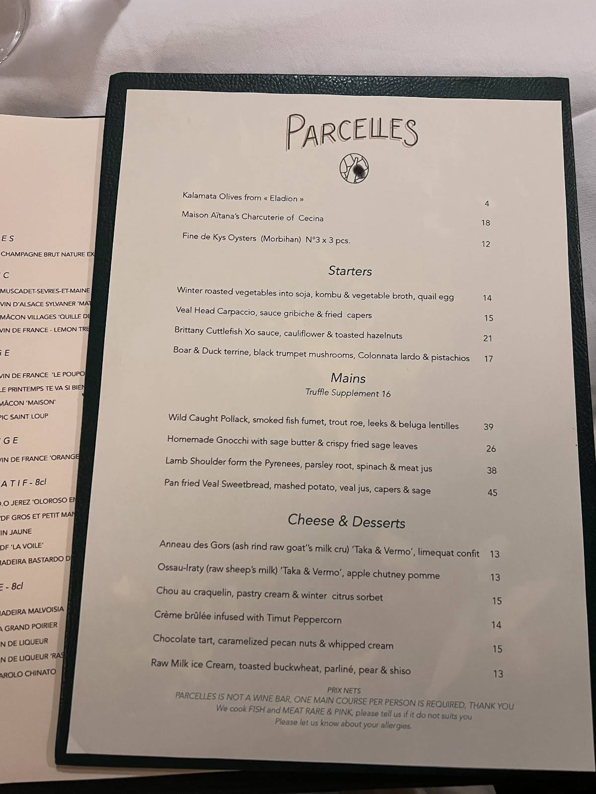 Menu de Parcelles