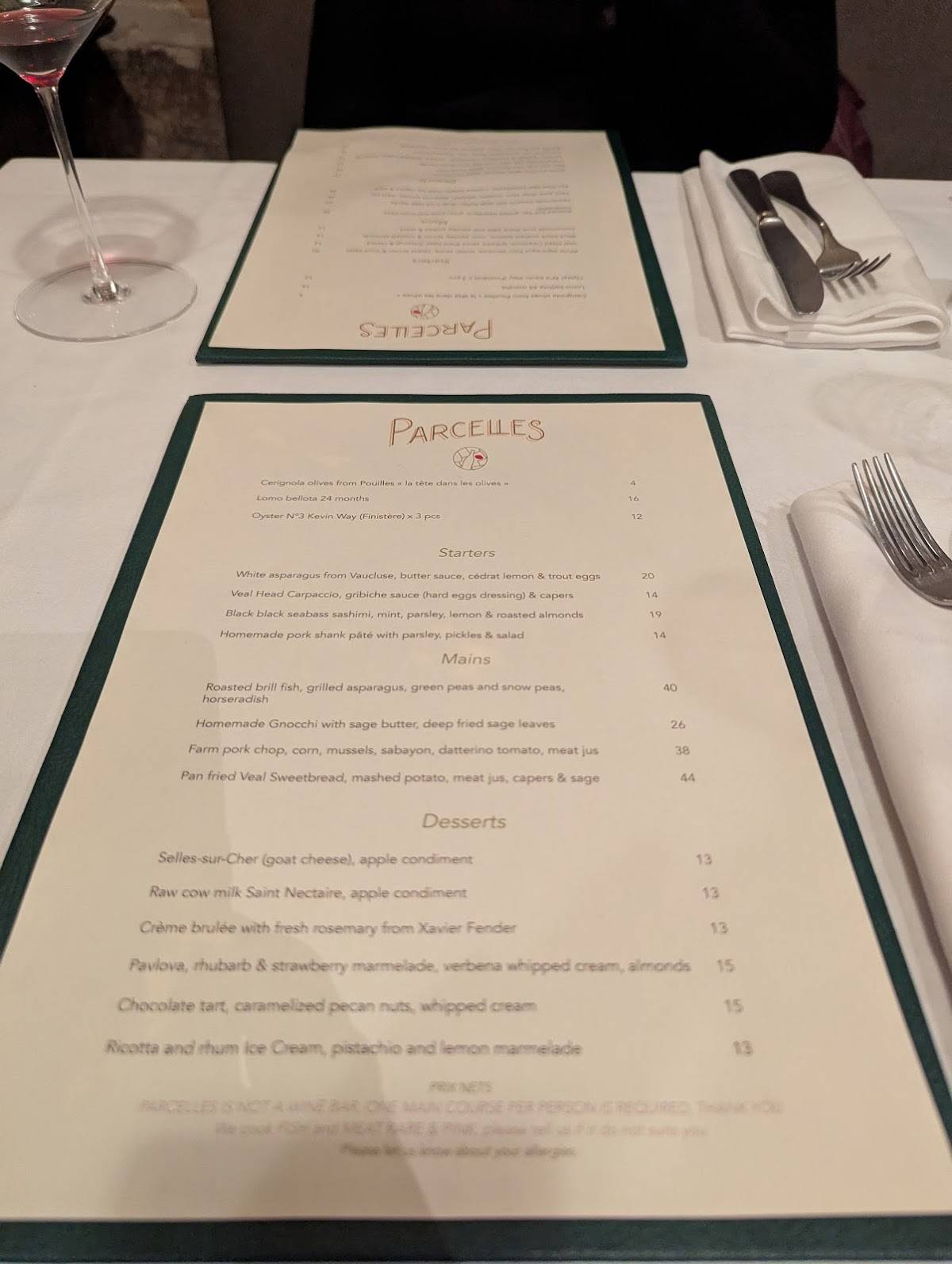 Menu de Parcelles