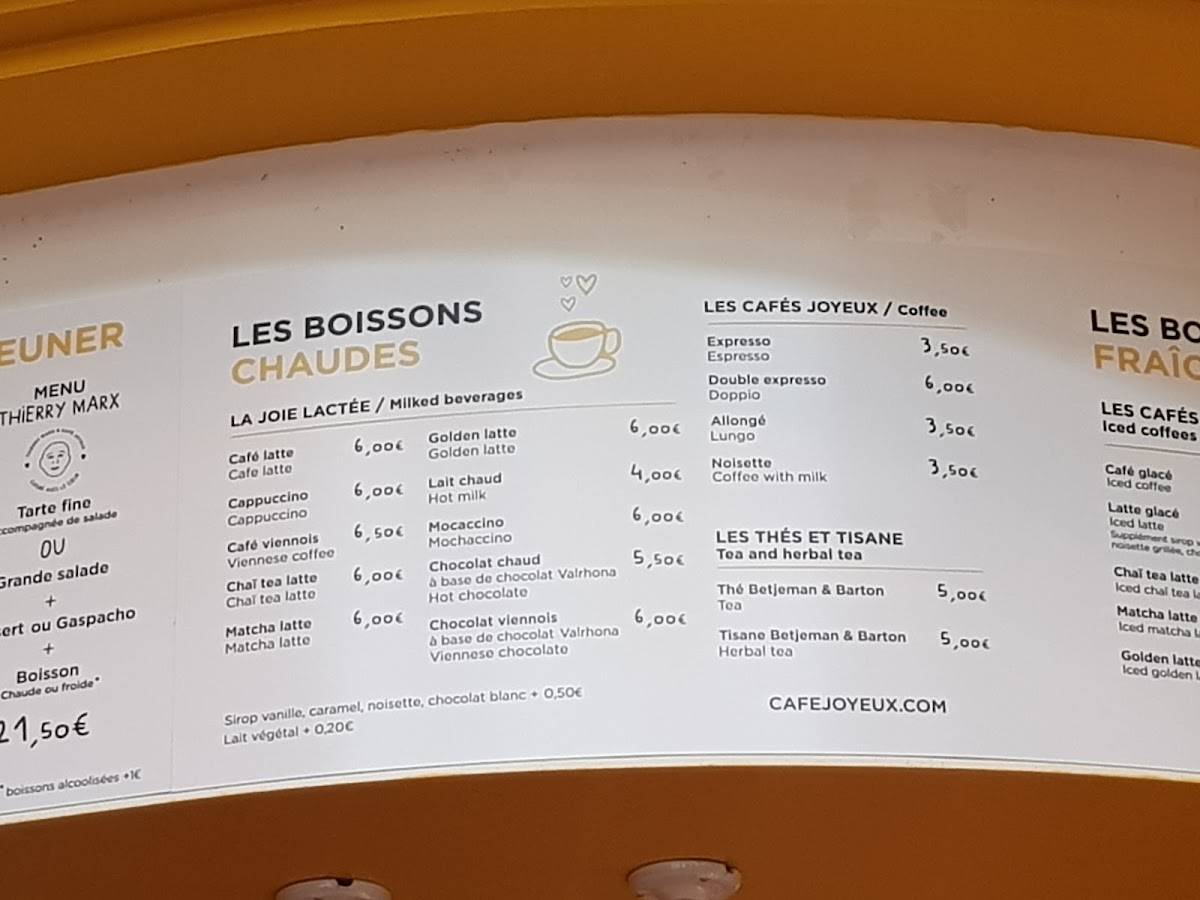 Azur Café Brunch & Coffee - Champs-elysées Menu Carta de Café Joyeux Champs-Élysées, Paris
