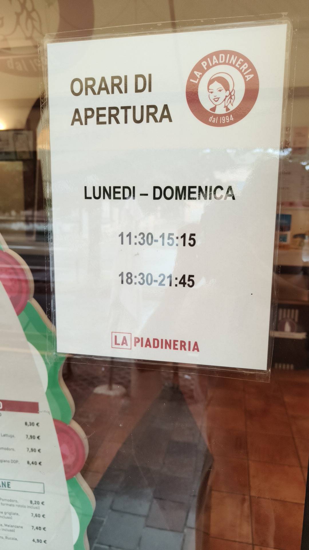 Menu di La Piadineria 