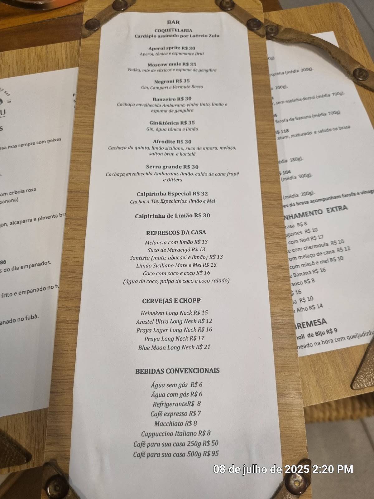 Paru Restaurante - Comida de Rua do Mar cardápio