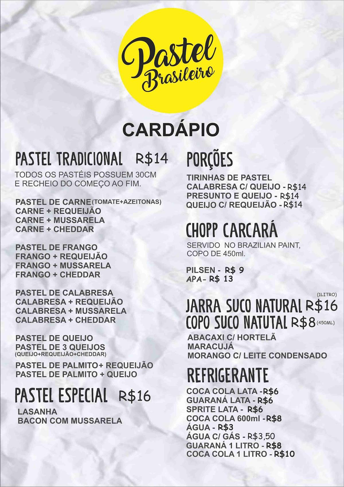 Pastel Brasileiro cardápio