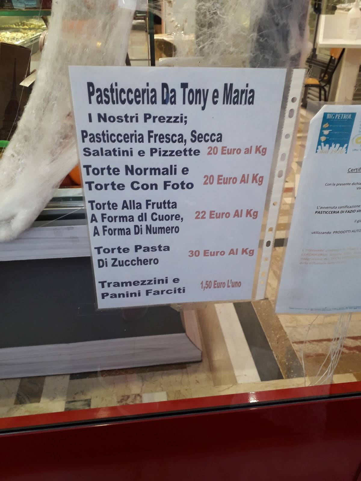 Menu di Pasticceria Da Toni e Maria 