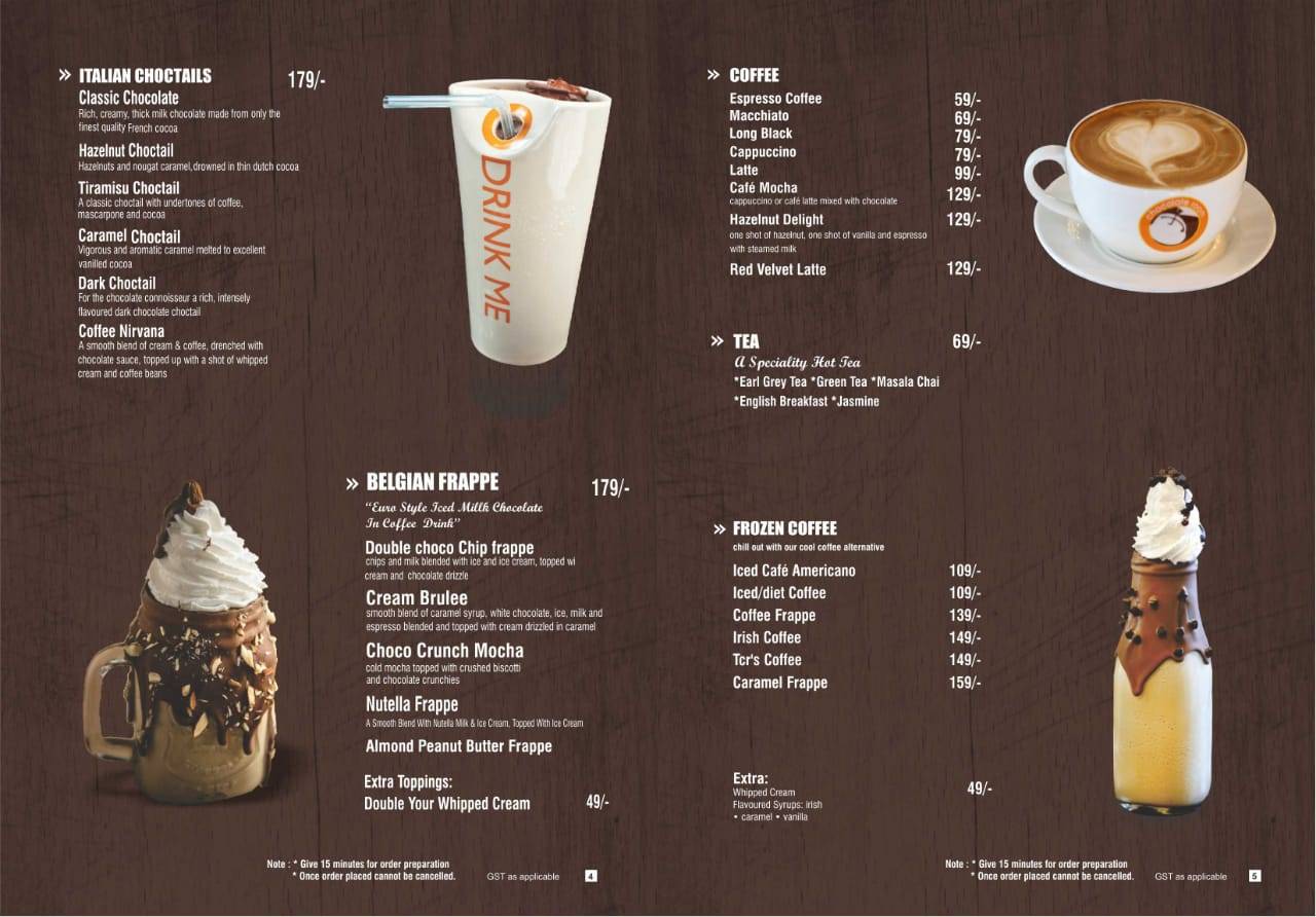 The Chocolate Room menu