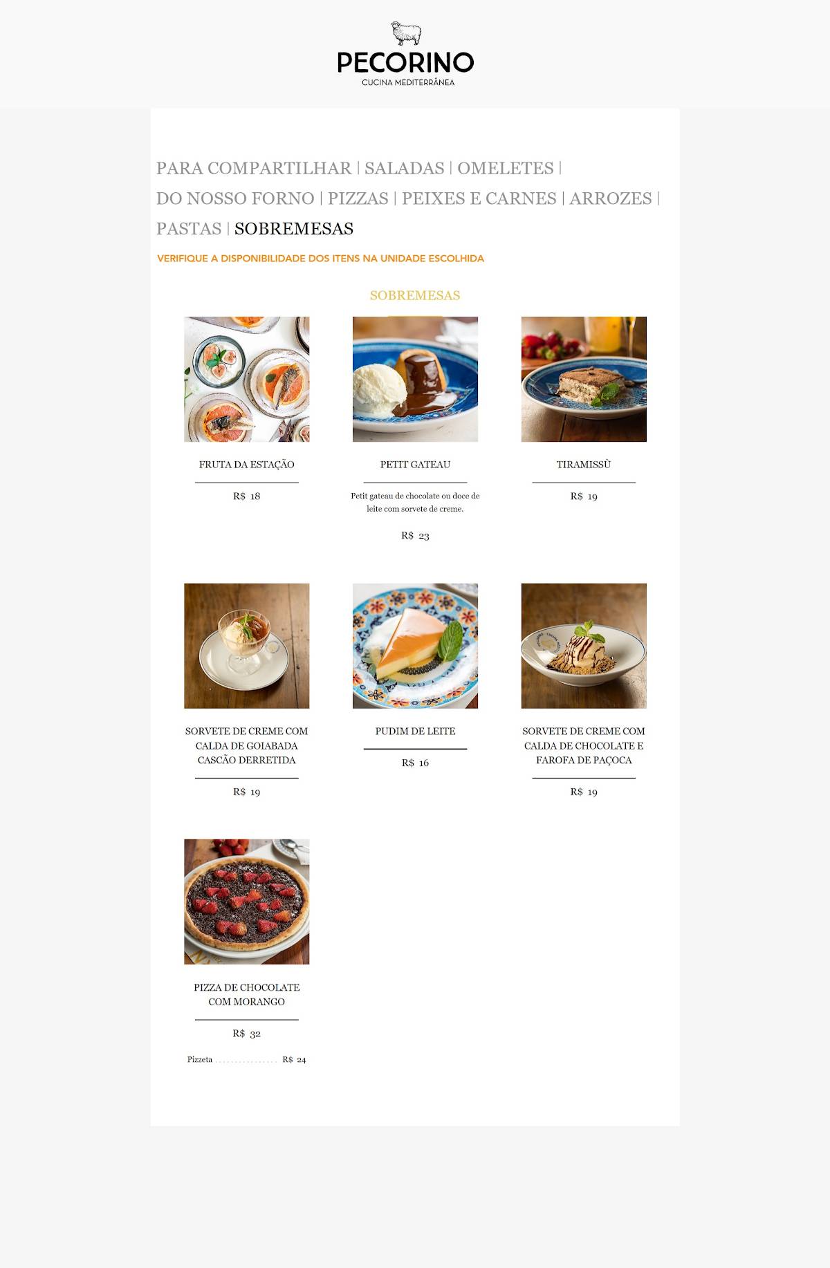 Pecorino Cucina Mediterranea Pinheiros: Massas, Risoto, Pizza, Vinhos SP cardápio