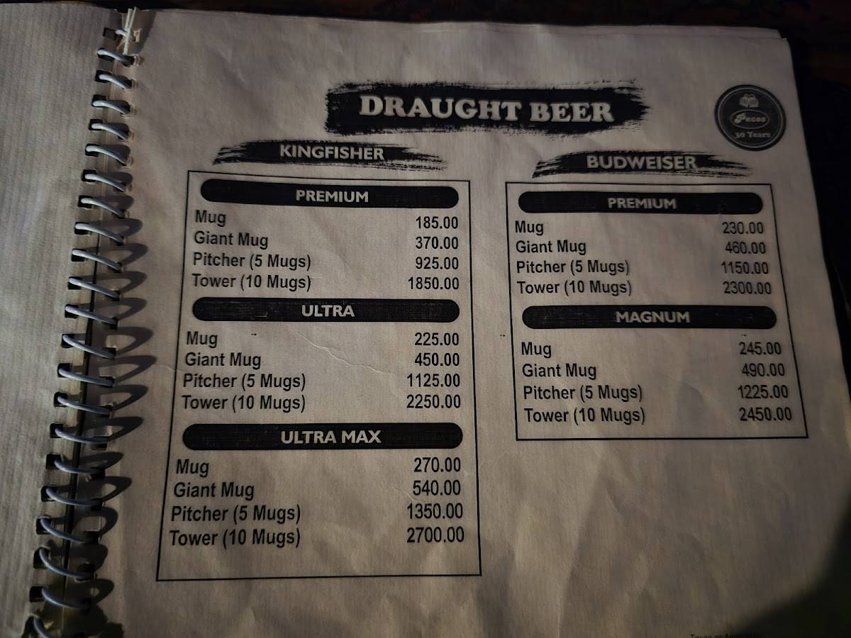 Pecos Hideout Koramangala menu