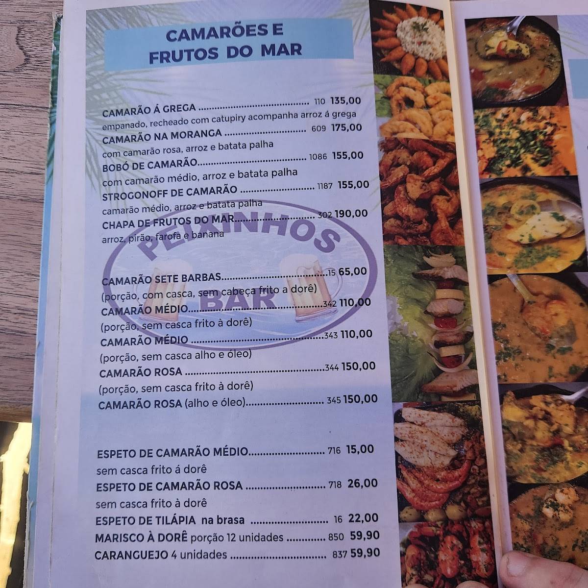 Peixinhos bar cardápio