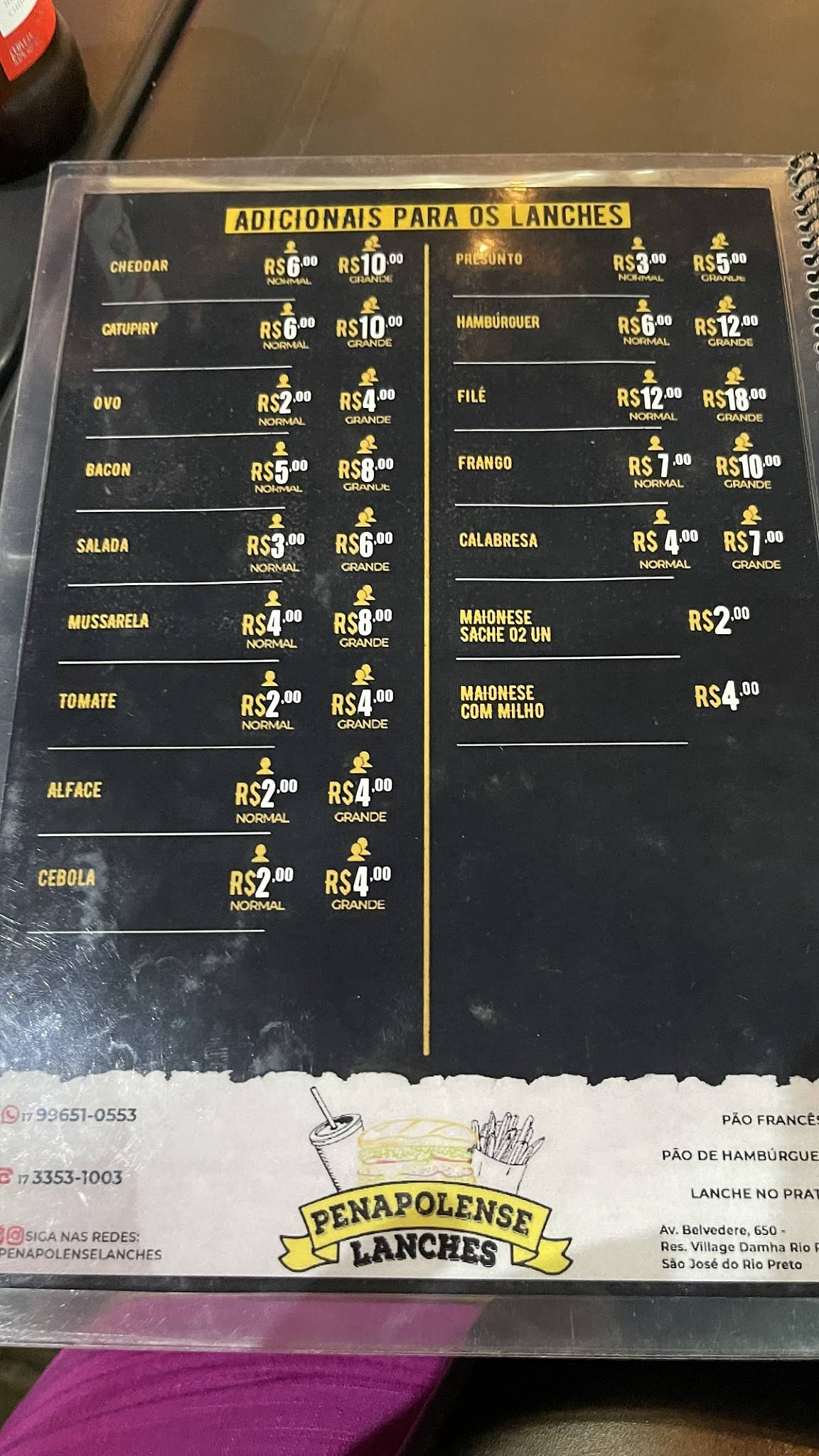Penapolense Lanches cardápio