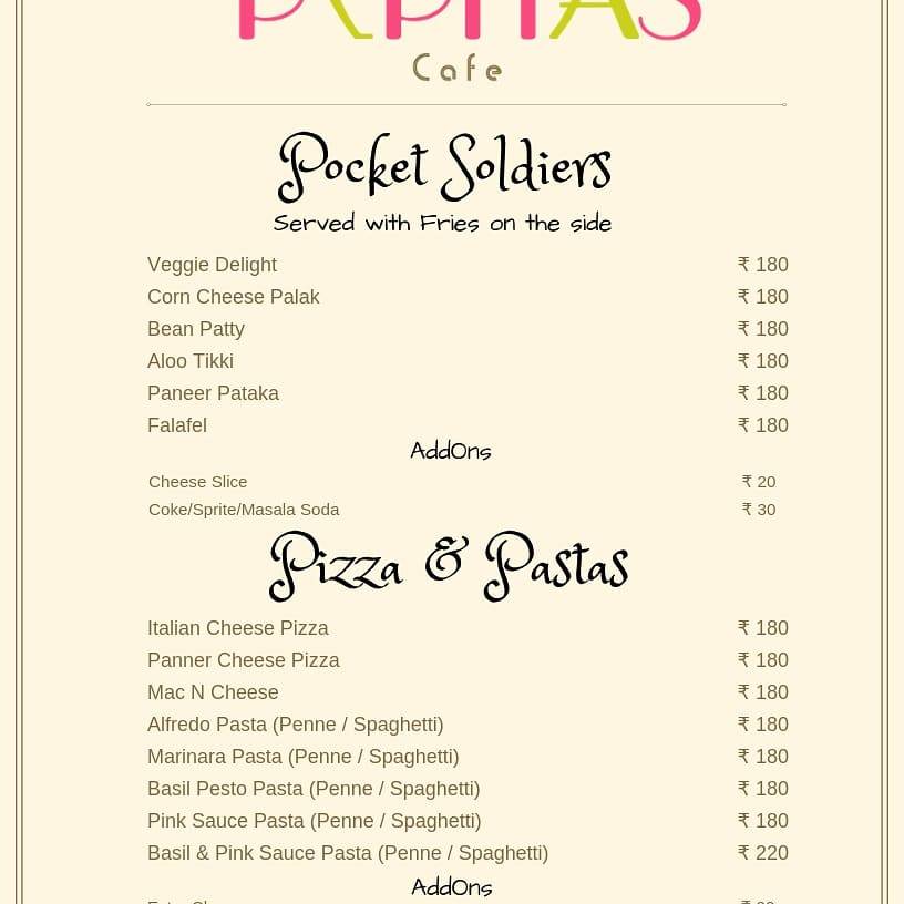 Pepitas Cafe menu