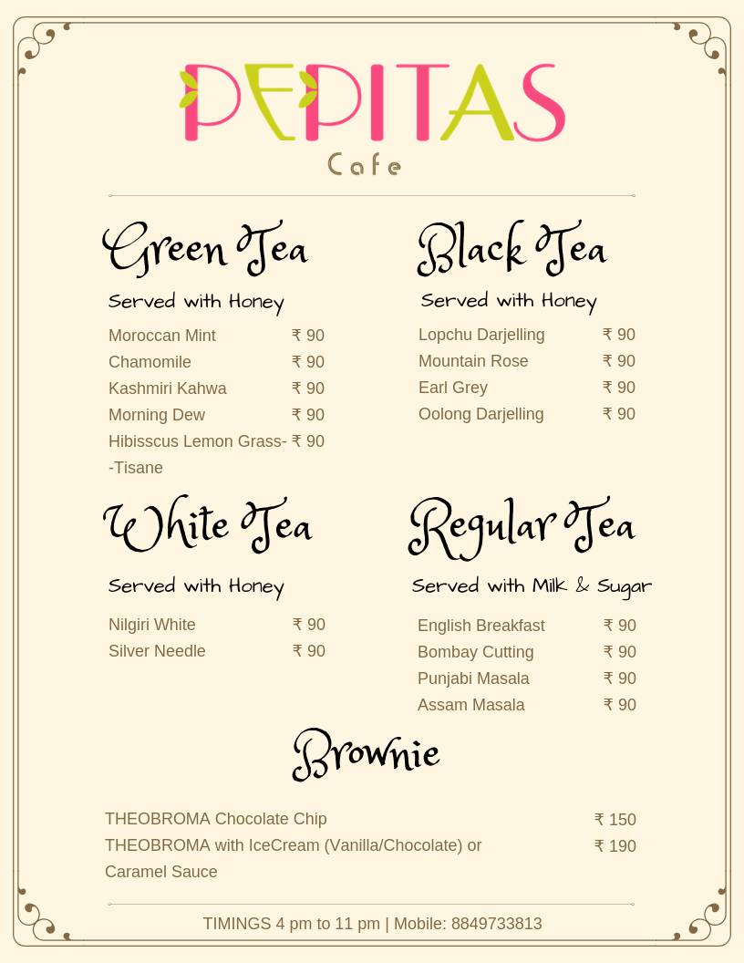 Pepitas Cafe menu
