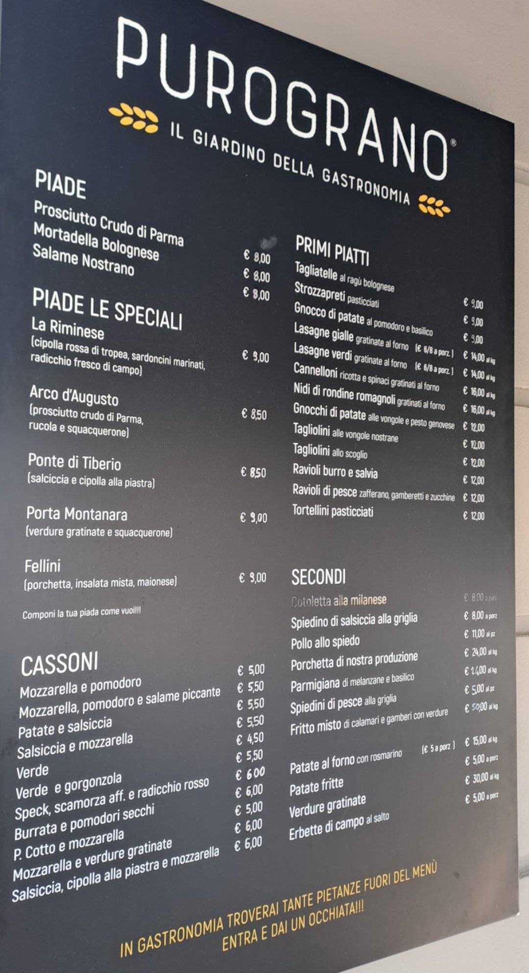 Menu de PesceAzzurro Rimini