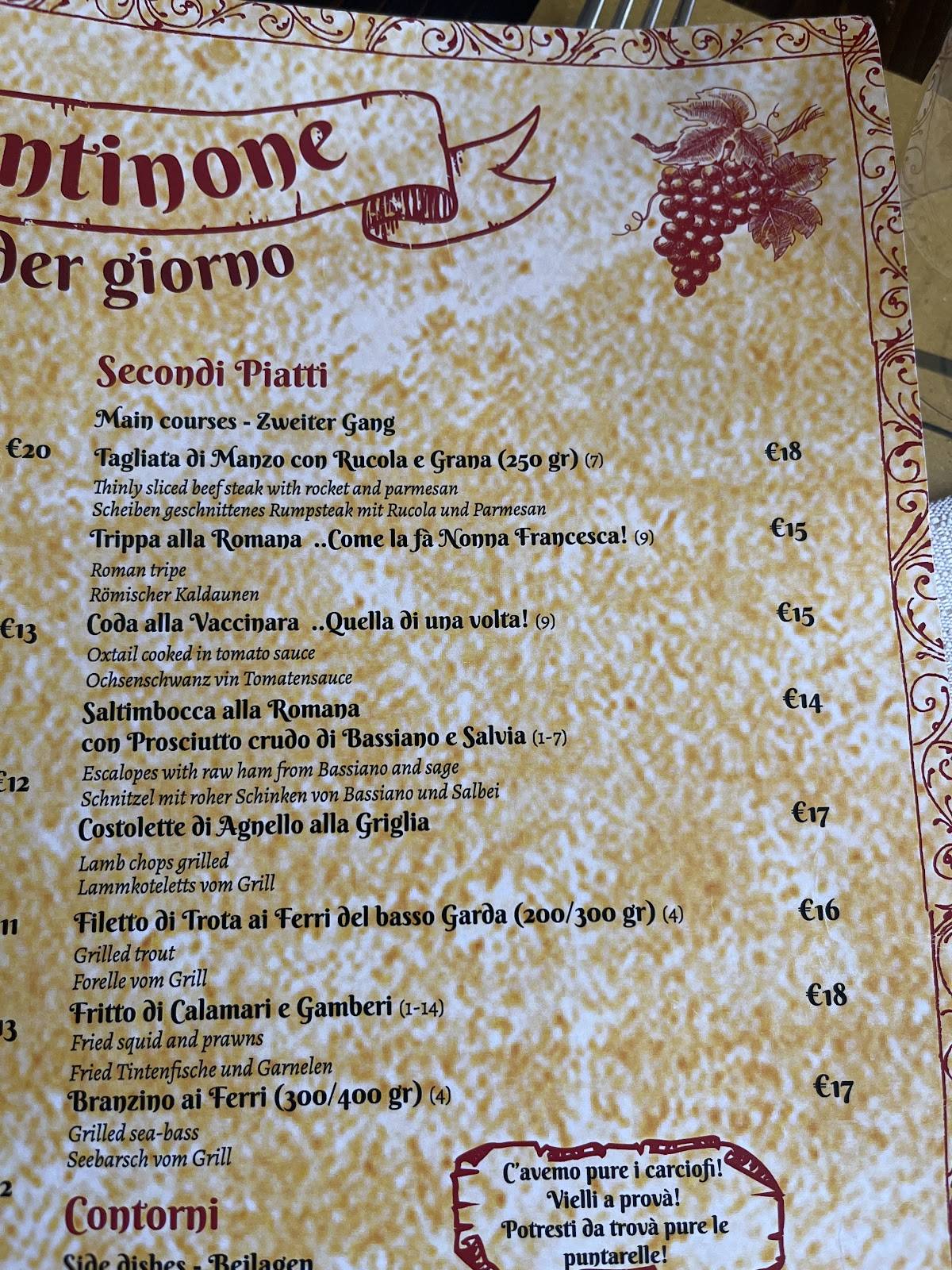Menu di Ristorante Il Cantinone 