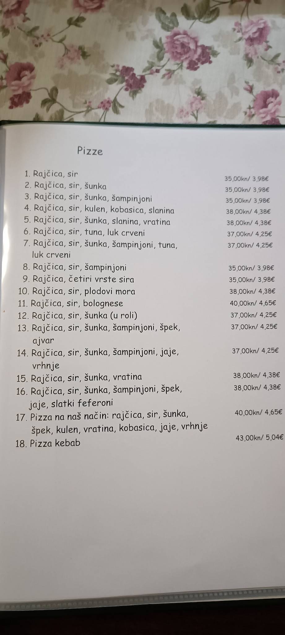 Menu di Restoran Štuka 