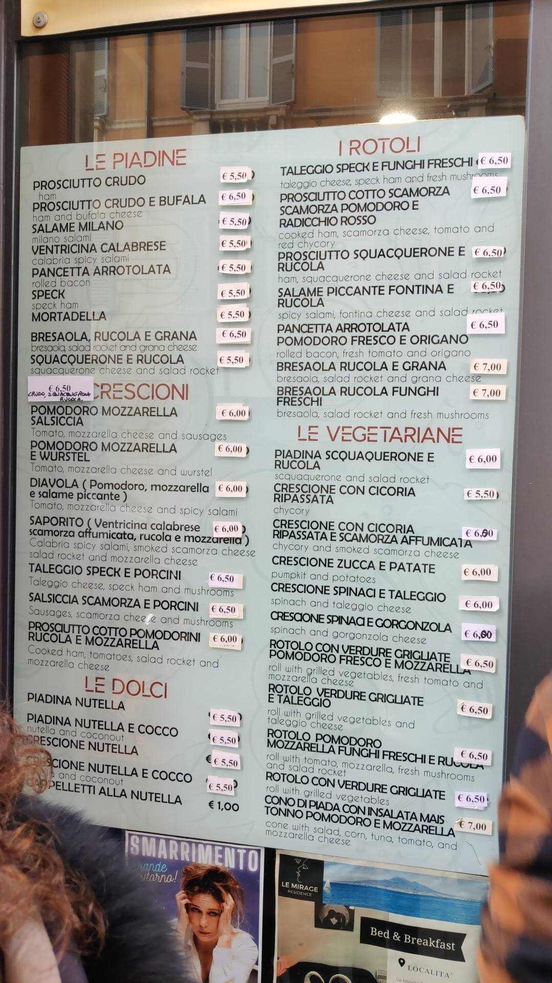 Menu di Piadina e Crescione 