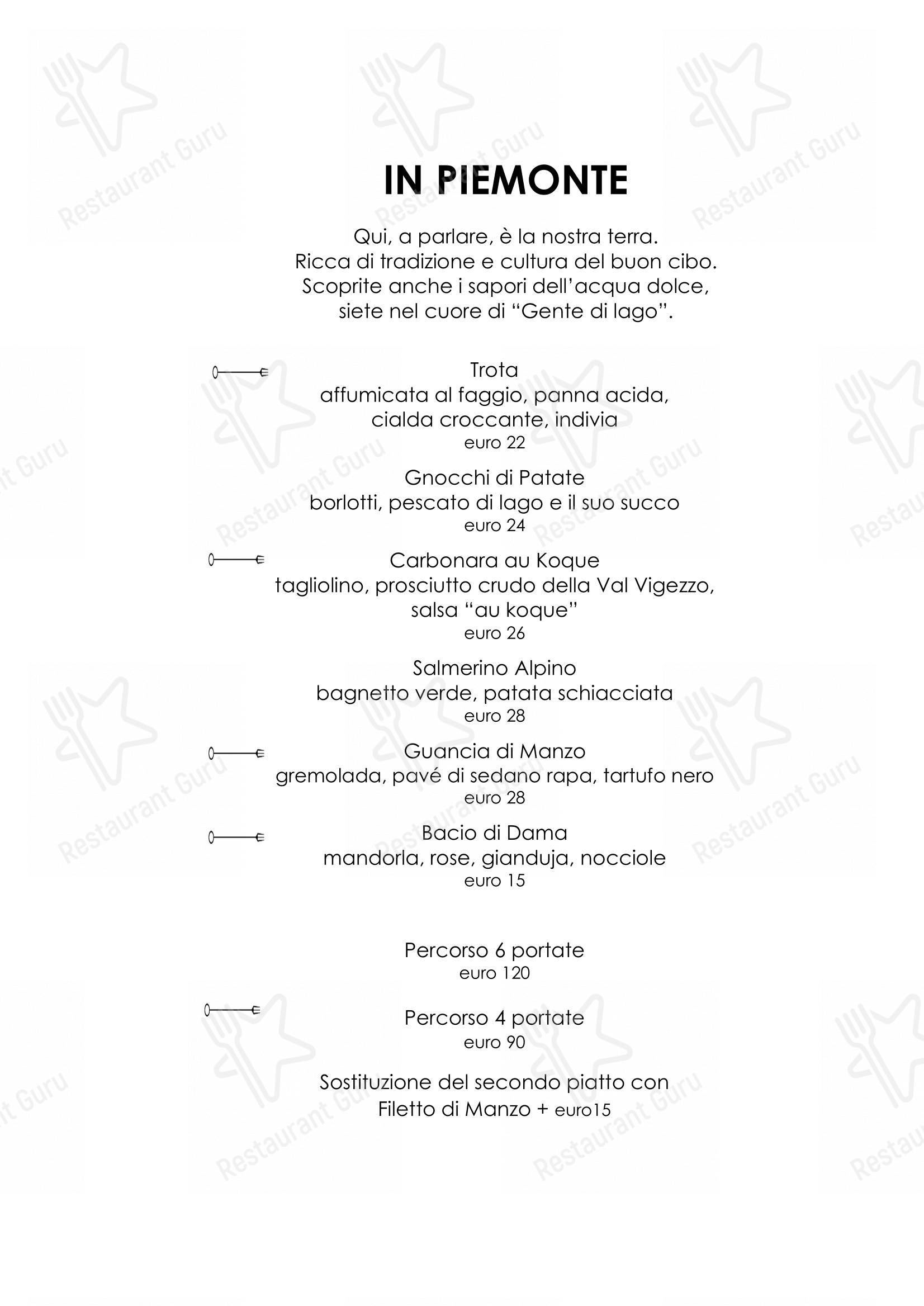 Ristorante Piccolo Lago in Fondotoce - Основное меню