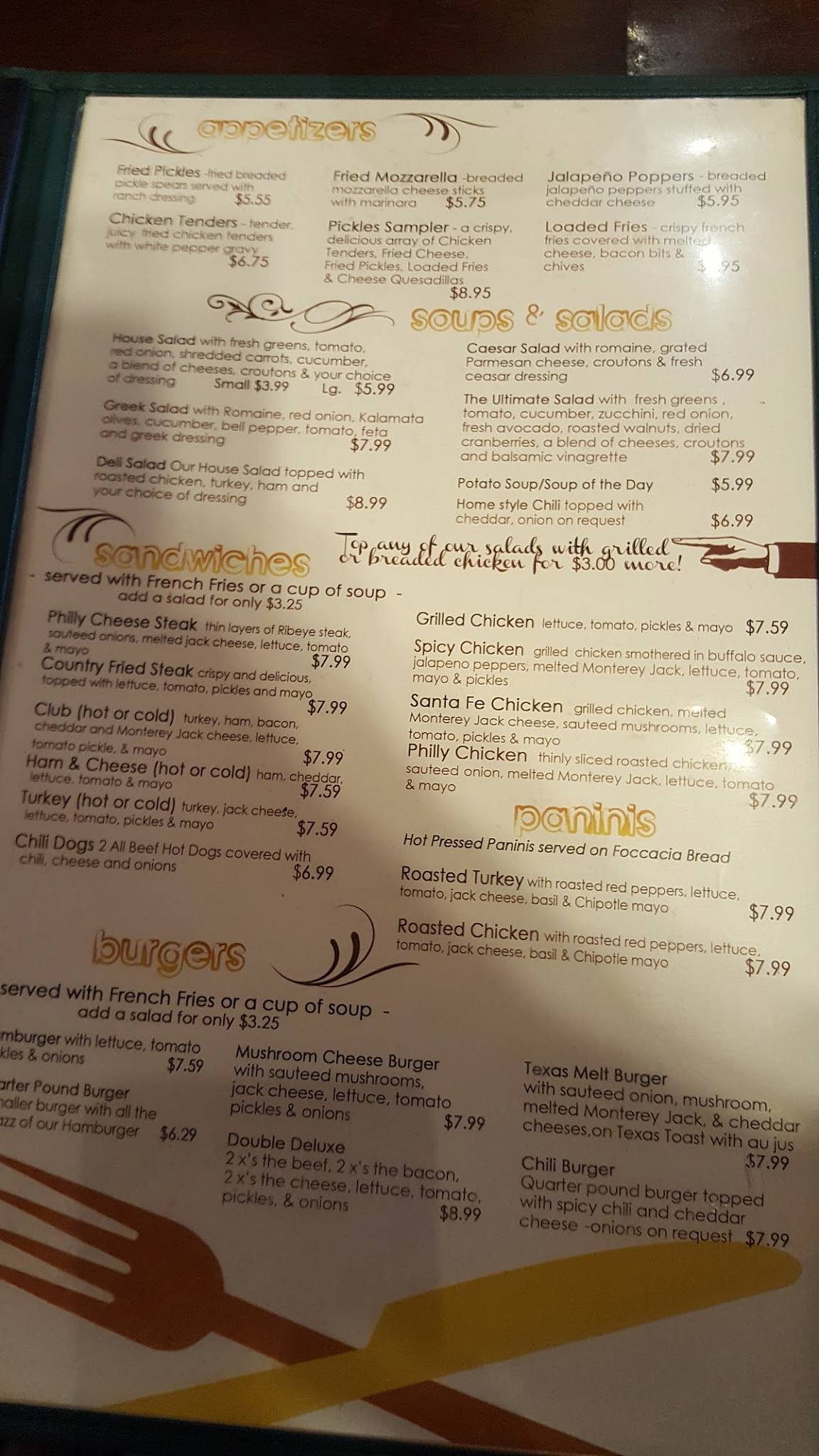 Menu at Pickles America's Grill restaurant, Moore, N Moore Ave