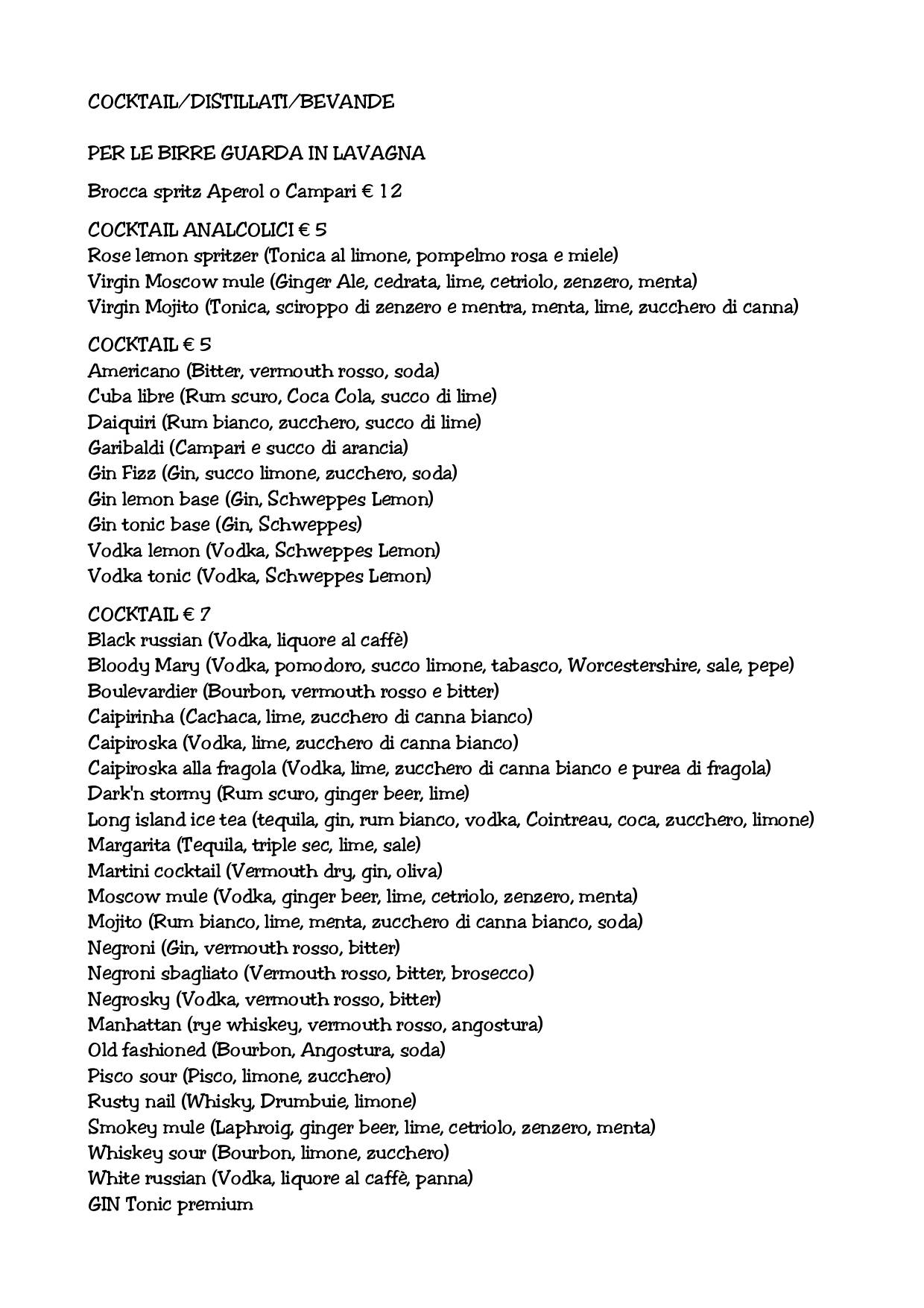 Menu de Pigneto Quarantuno