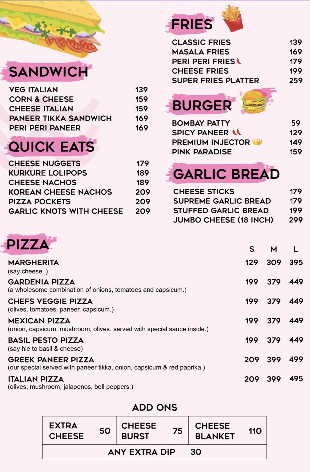 Pink & blue cafe menu