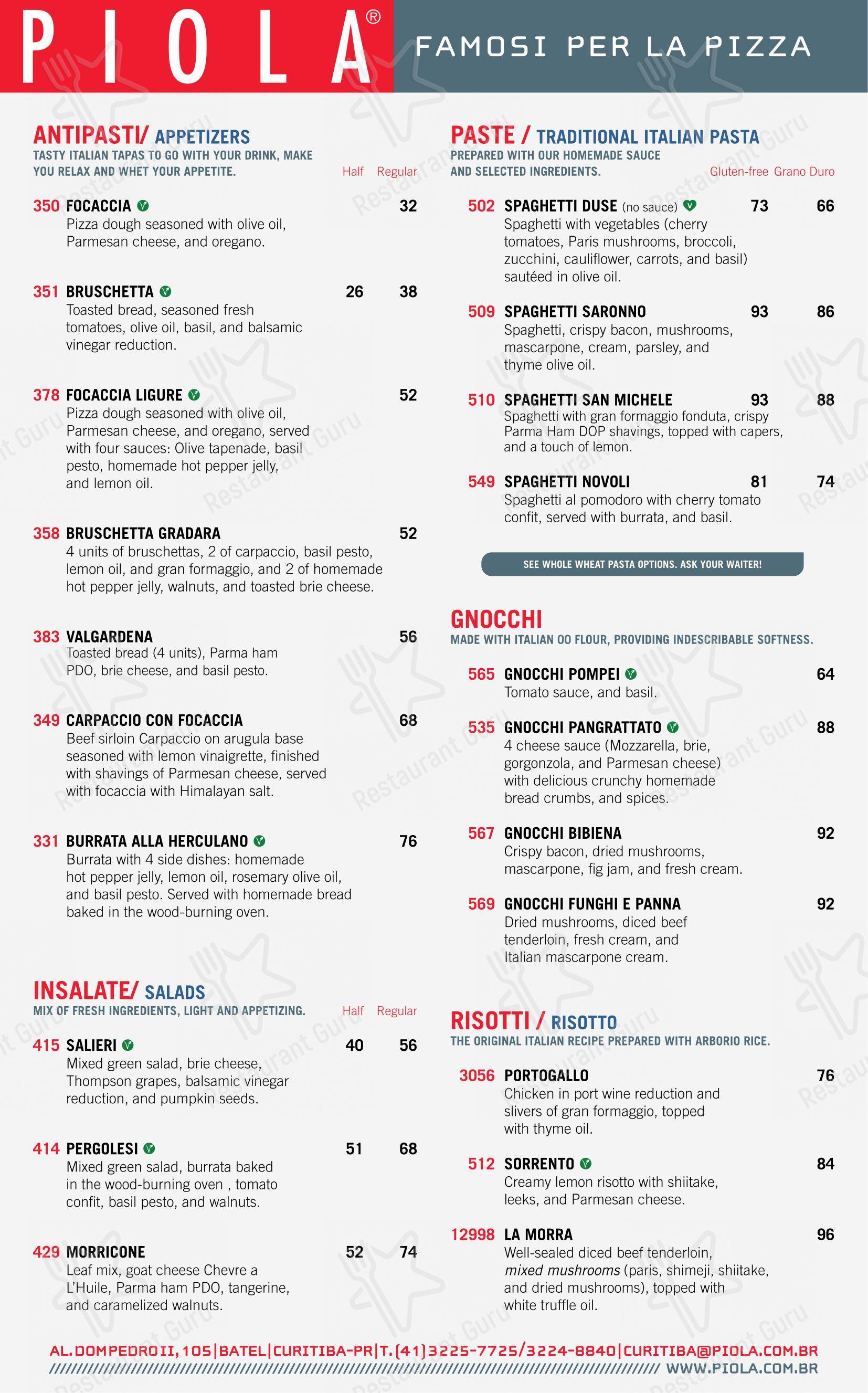 Menu para Piola Curitiba em Curitiba
