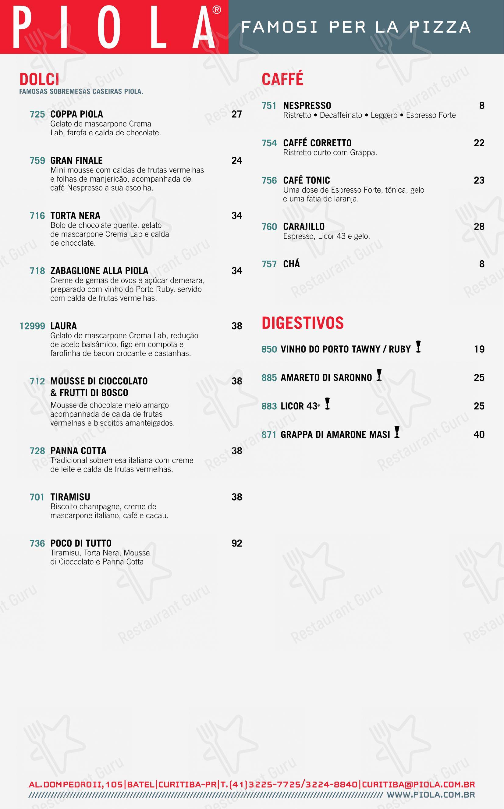 Piola Curitiba - Menu