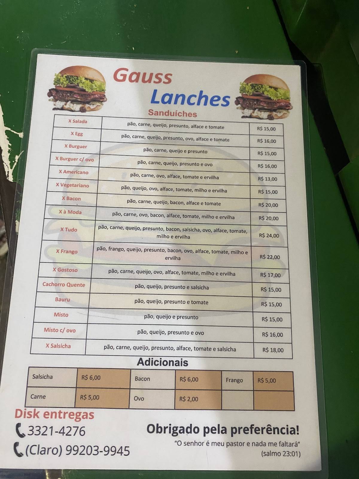 Pit Dog Gauss Lanches cardápio