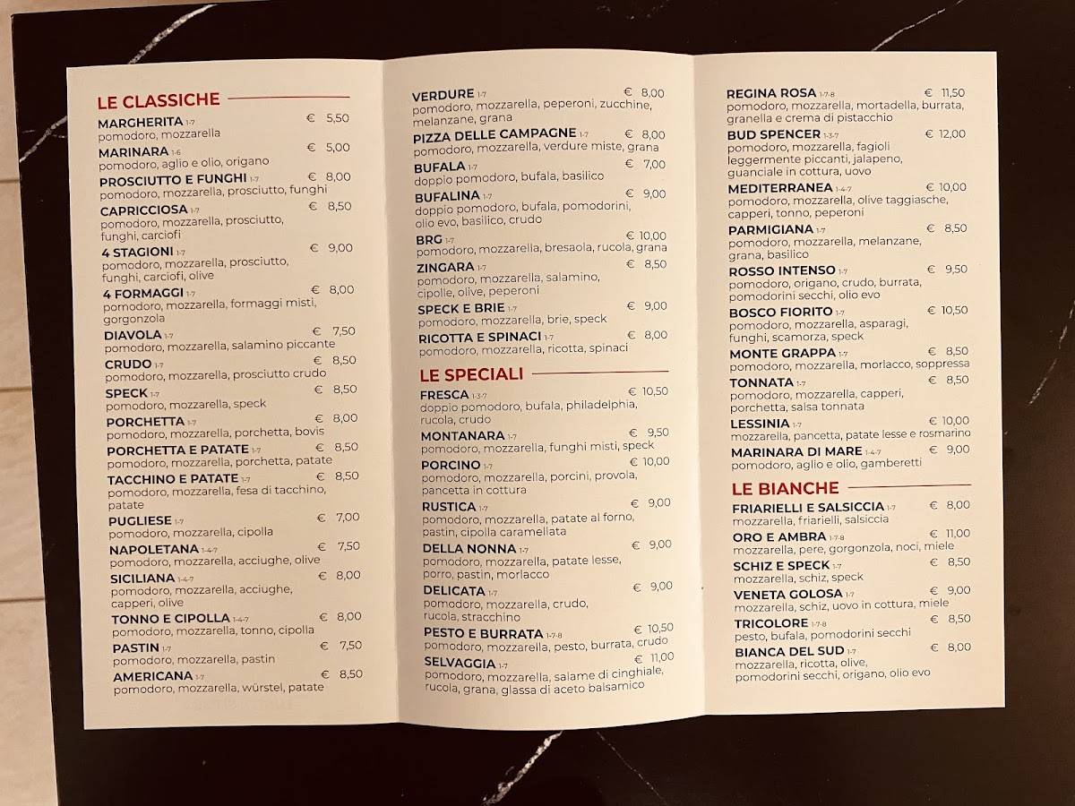 Menu di Pizza Mania Feltre 
