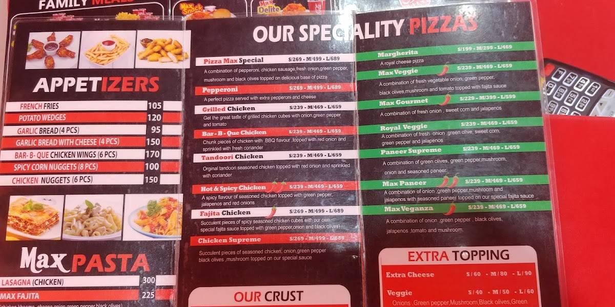 Pizza Max menu