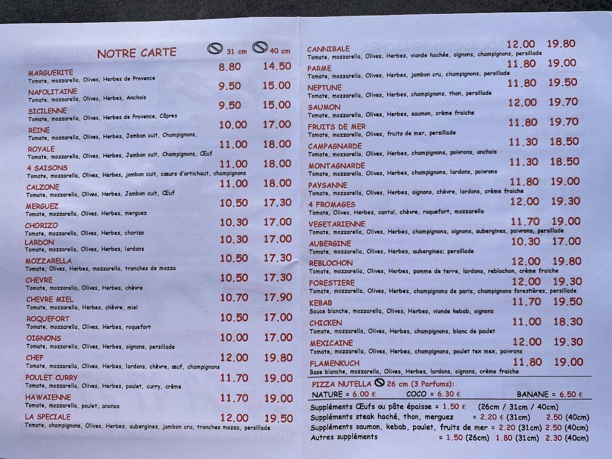 Menu de Pizza Milo